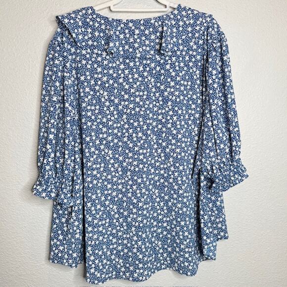 Ralph Lauren Sz 3XL Plus Floral Crepe Ruffle Blouse Black Label - Picture 2 of 12